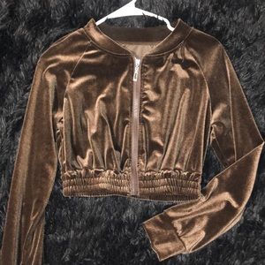 Velour Velvet track suit cropped jacket brown